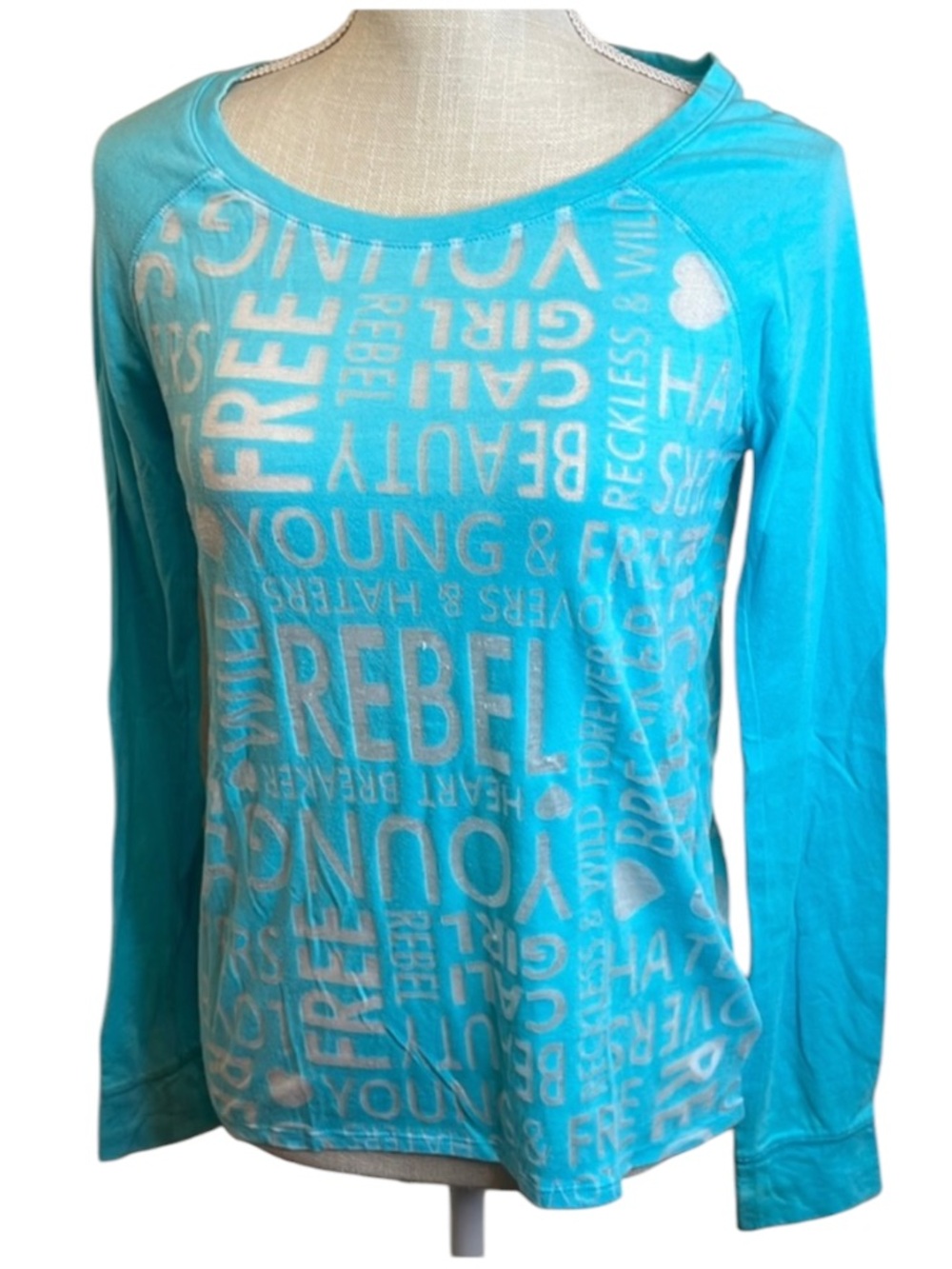 City Streets Young & Free Blue Semi Sheer Long Sleeve Shirt